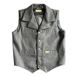 Cowboy Legend Mens Gray Wool Blend Snap Front Western Vest Sz Lrg Notched Lapel‎